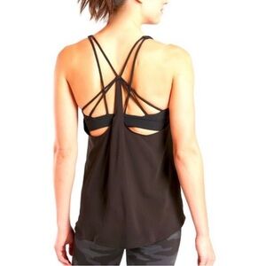 Athleta Support Bra Power Vita  black tank top built in bra cross strap XS